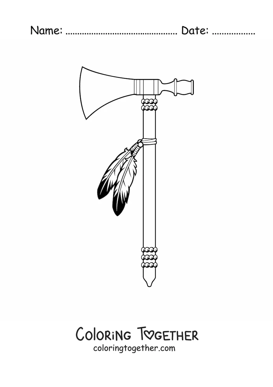 Coloring page of a Native American peoples axe