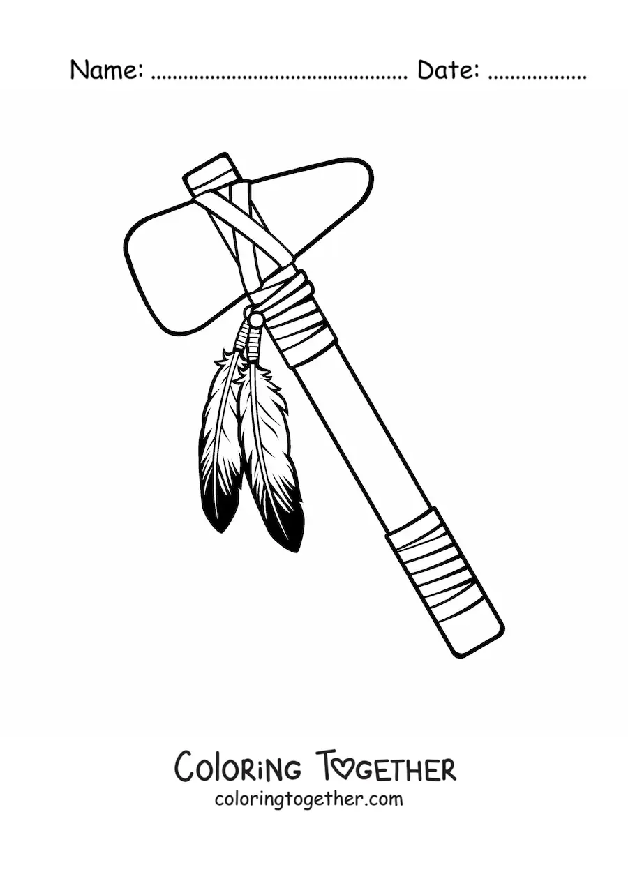 Coloring page of a Native American tribal weapon