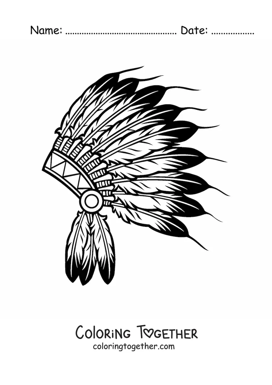 Coloring page of a Native American peoples feather headdress