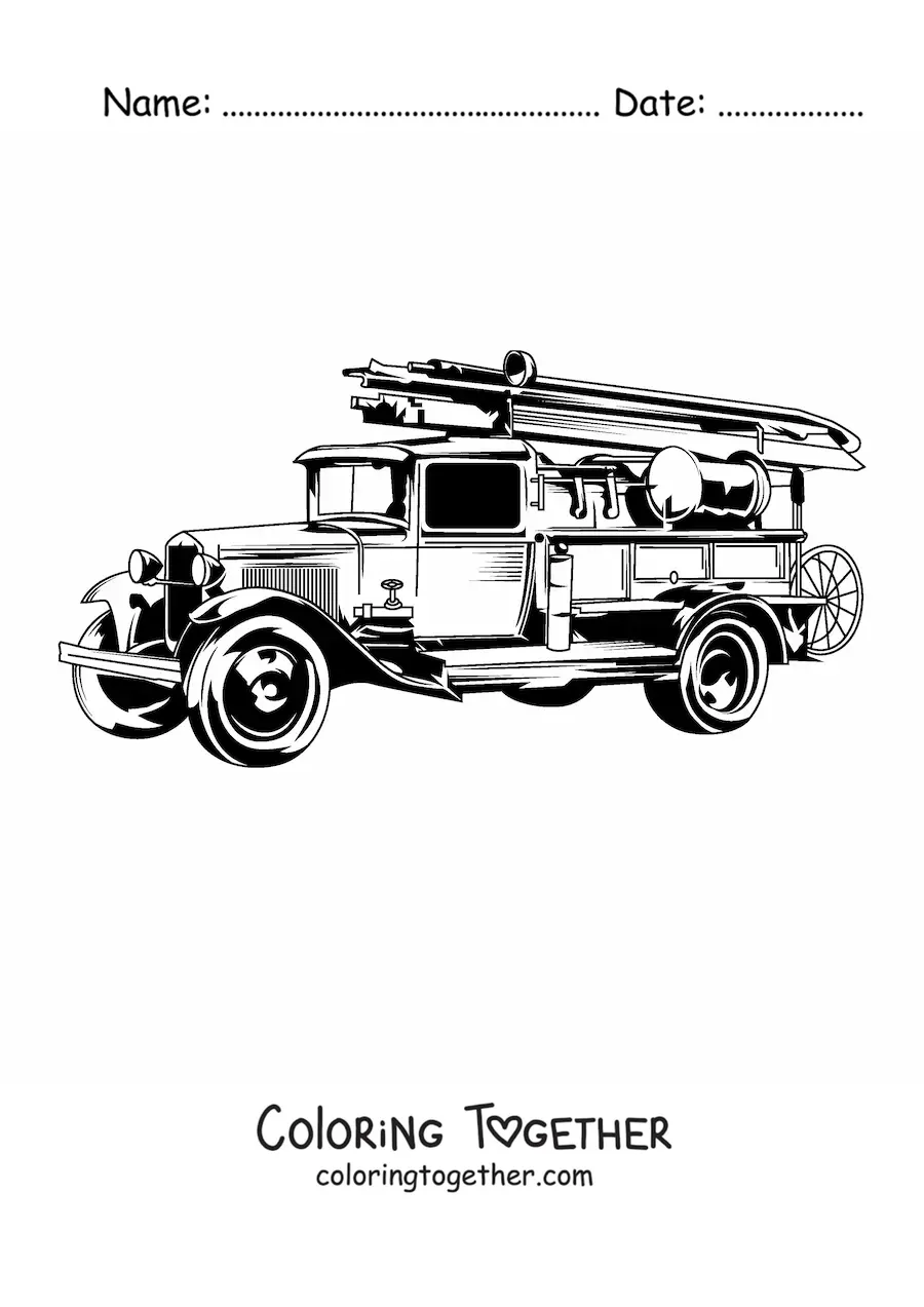 Coloring page of an antique fire truck