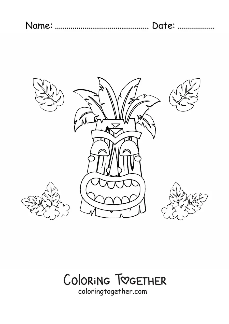Coloring page of a cartoon tiki mask