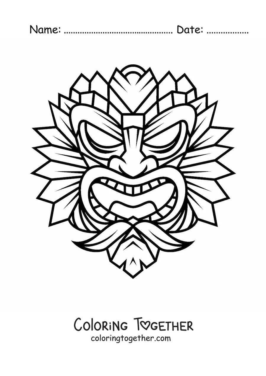 Coloring page of a large tiki mask