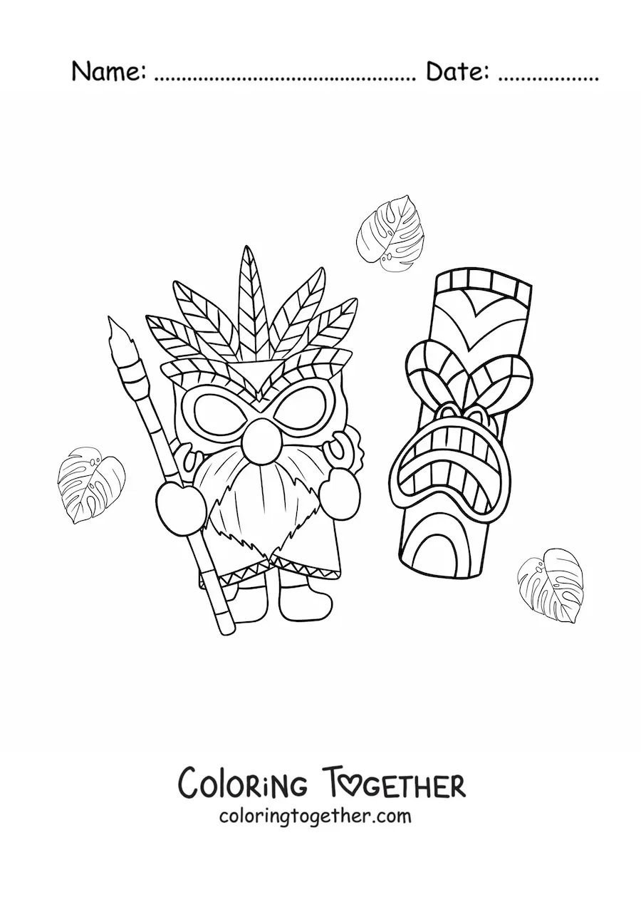 Coloring page of a Hawaiian luau