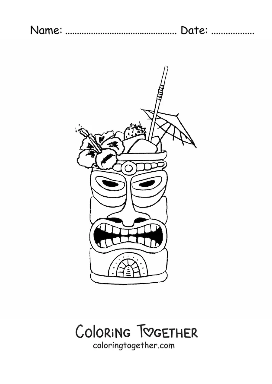 Coloring page of a Hawaiian party drink