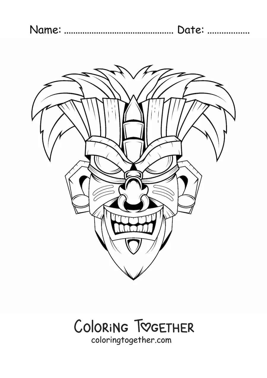 Coloring page of a tiki mask