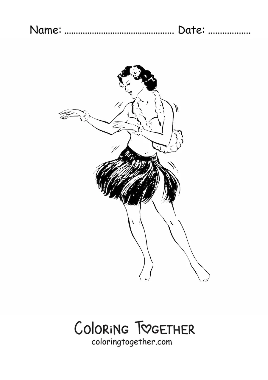 Coloring page of a hula dancer