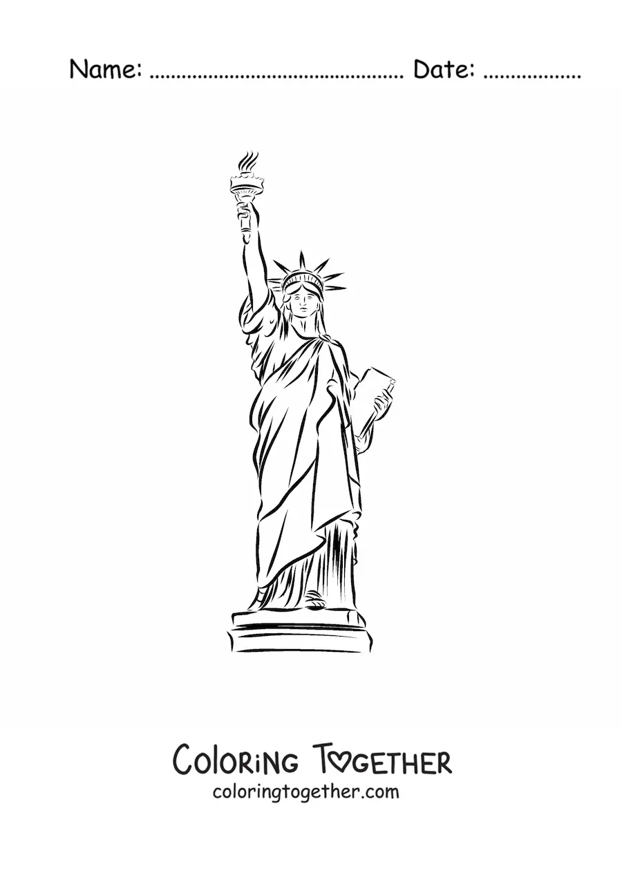Coloring page of an easy Statue of Liberty
