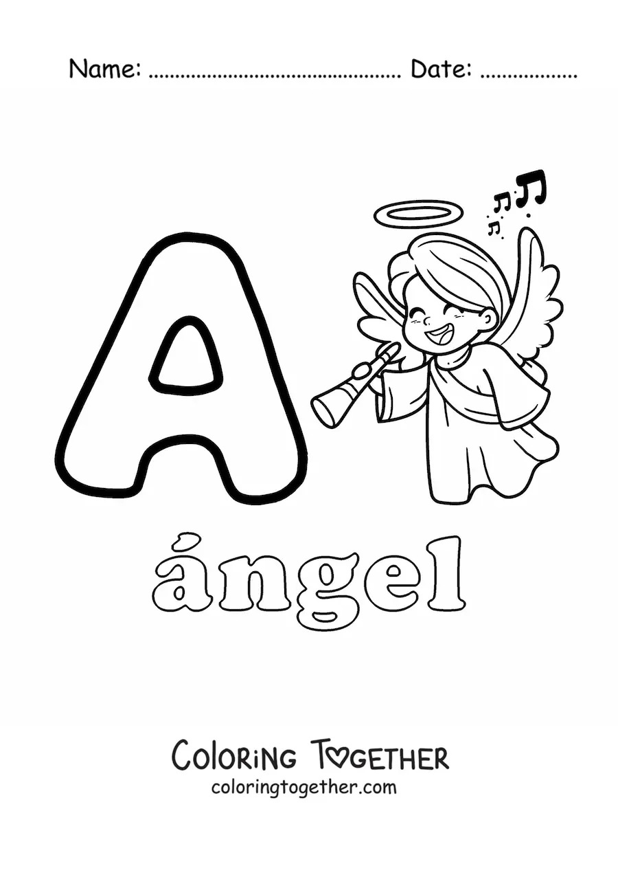 Coloring page of A is for angel