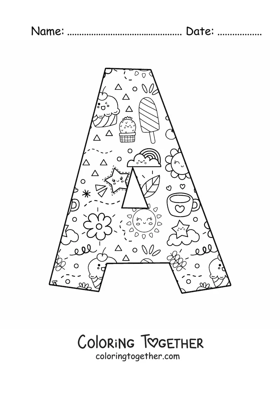 Coloring page of the cartoon letter A