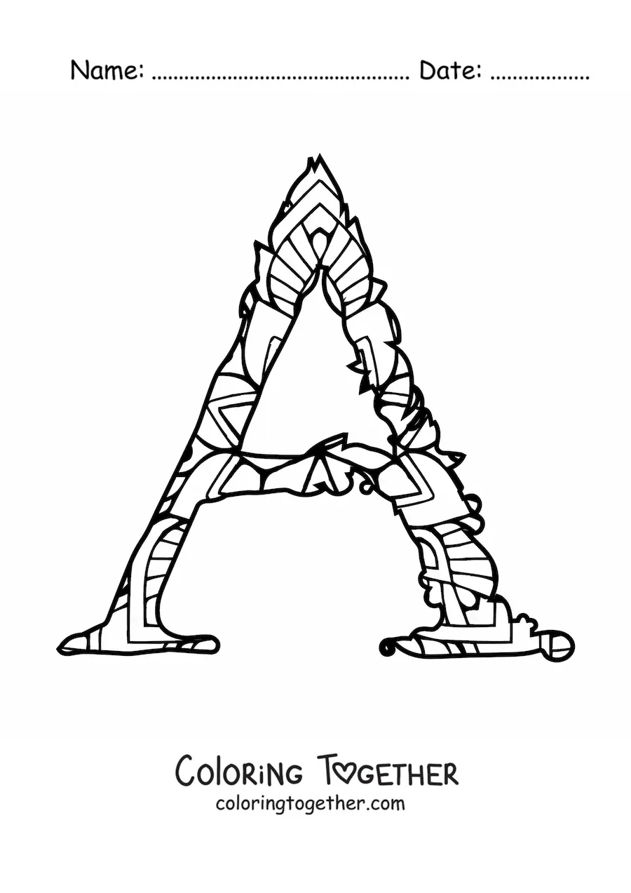 Coloring page of the uppercase letter A
