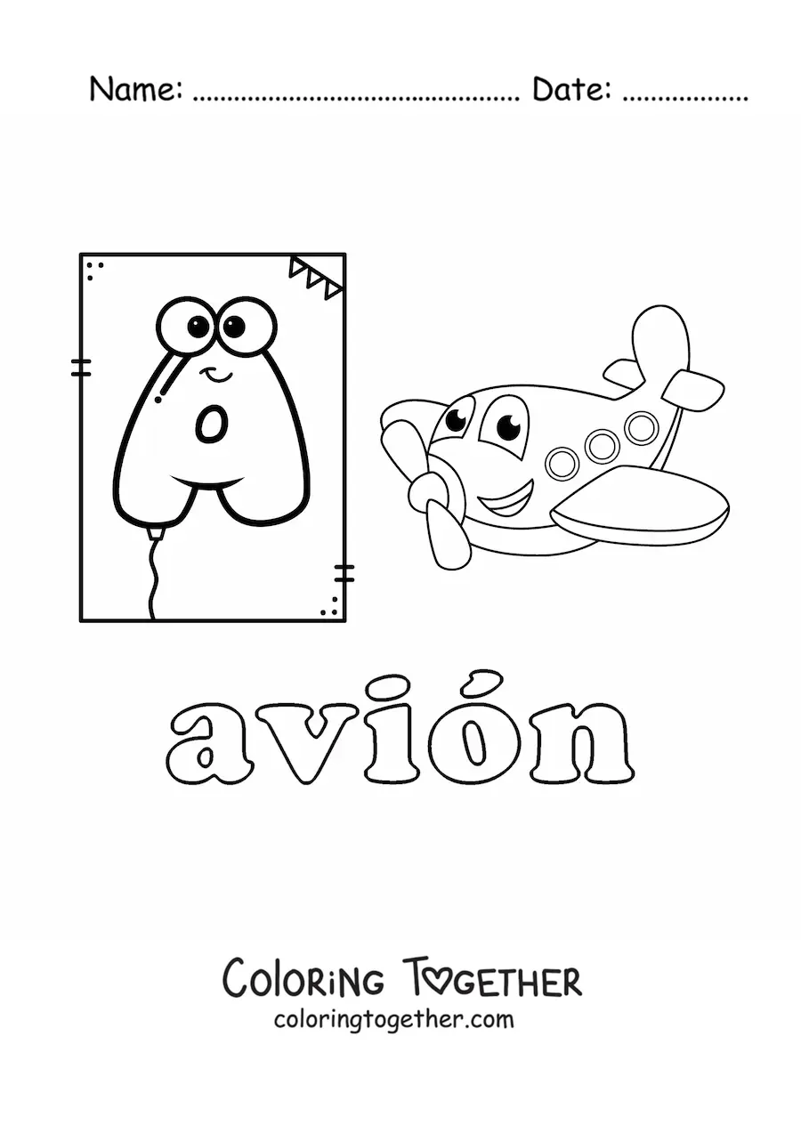 Coloring page of A is for airplane