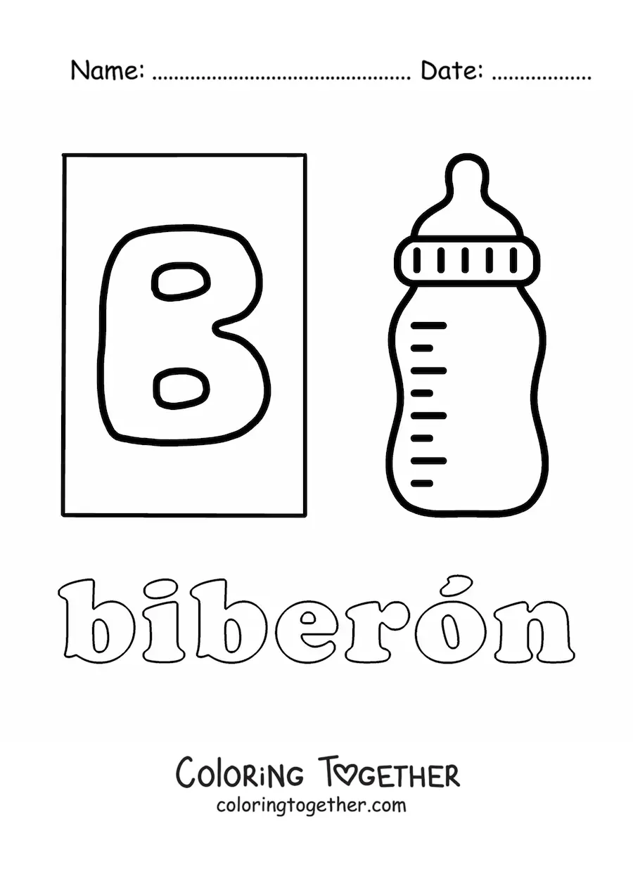 Coloring page of B is for baby bottle