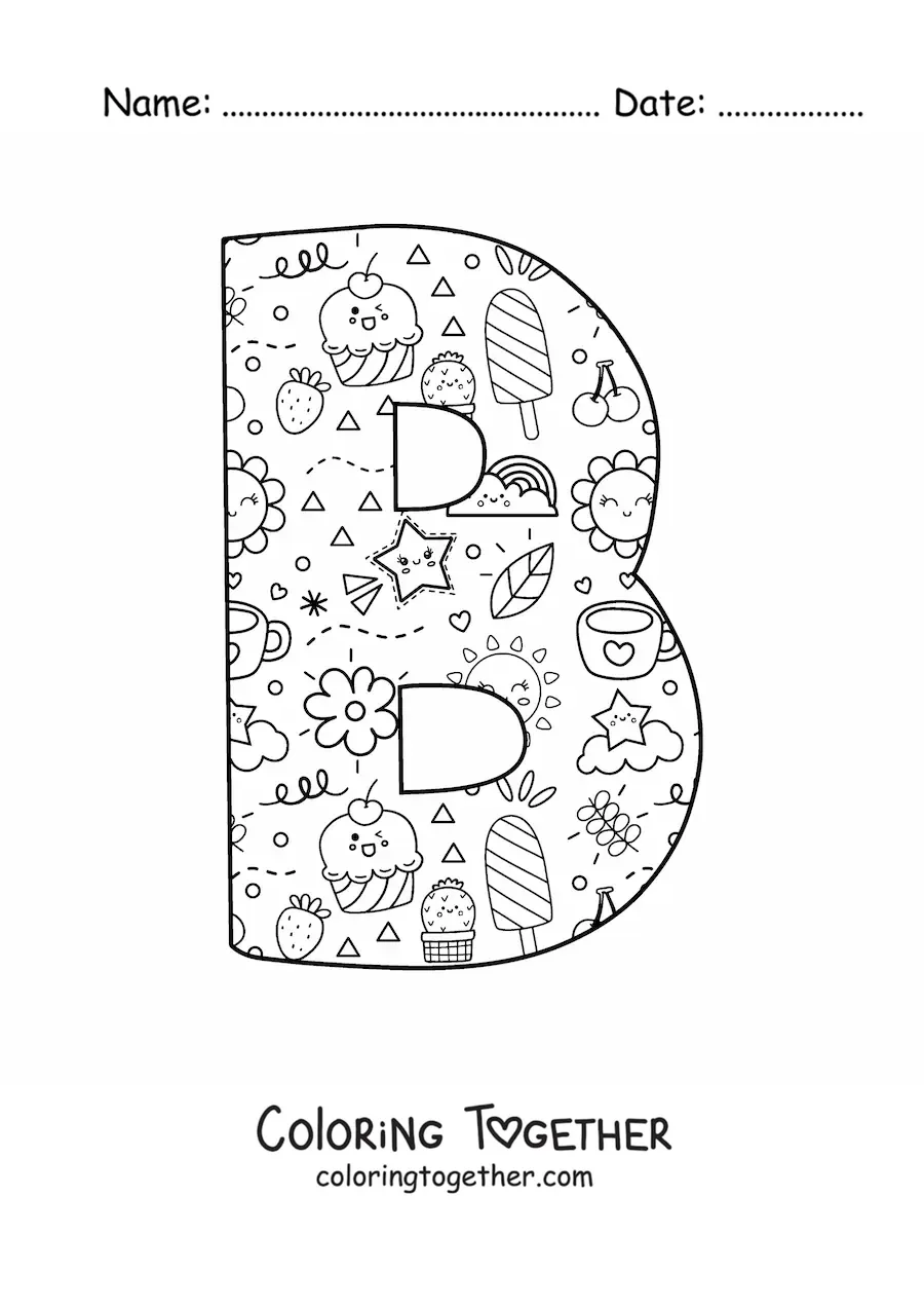 Coloring page of the cartoon letter B