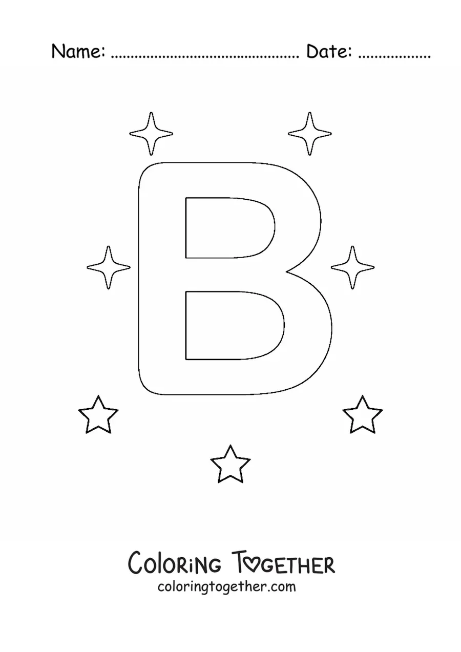 Coloring page of the uppercase letter B with stars