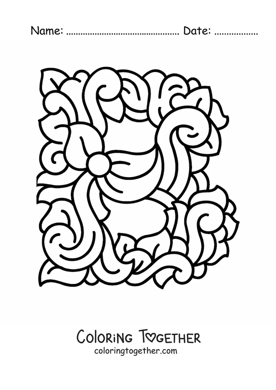 Coloring page of a decorated uppercase letter B