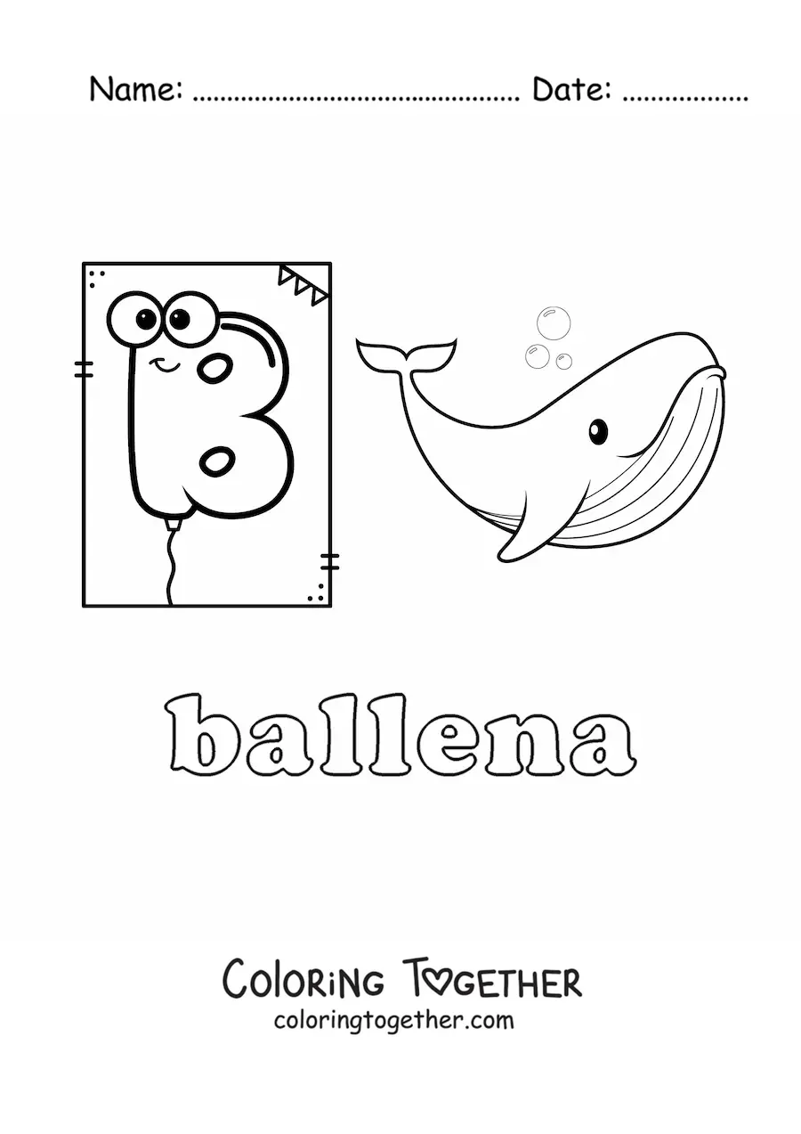 Coloring page of B is for whale