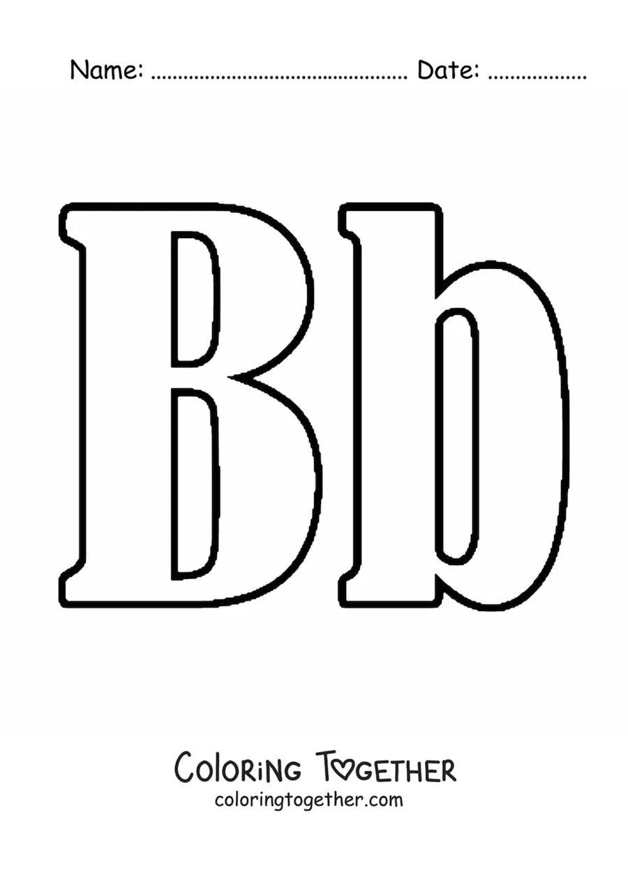 Coloring page of a big uppercase and lowercase letter B