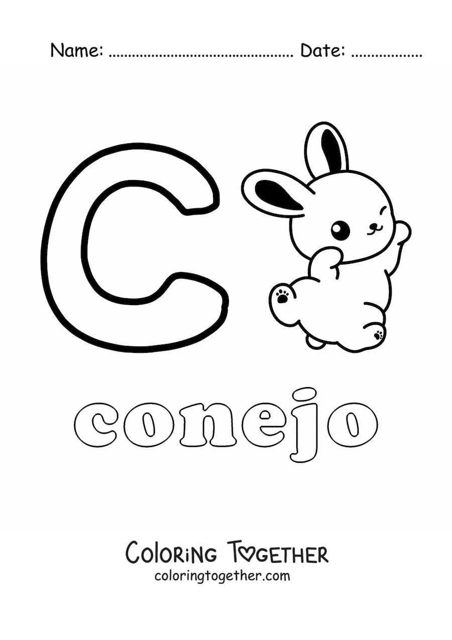 Coloring page of C is for rabbit