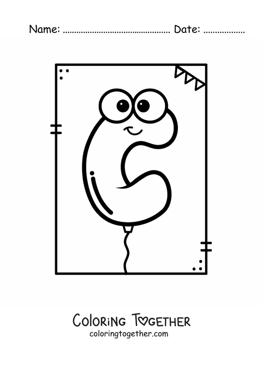 Coloring page of the cartoon letter C shaped like a balloon