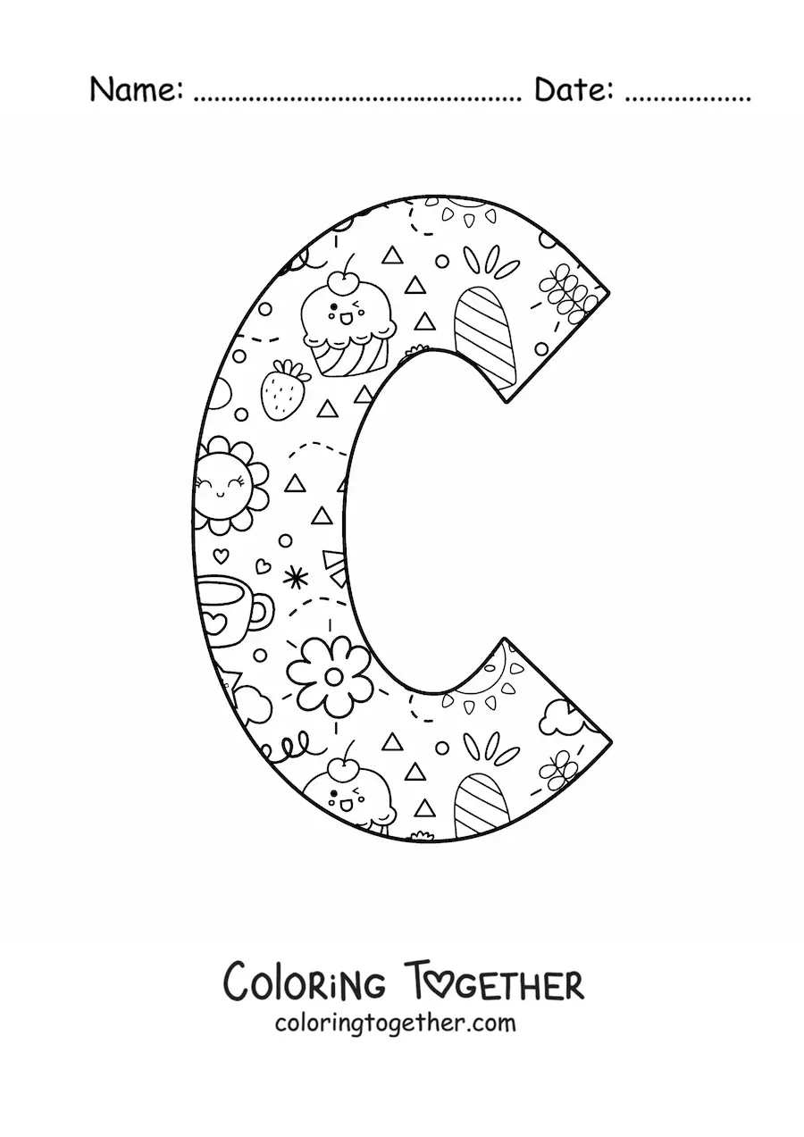Coloring page of the cartoon letter C