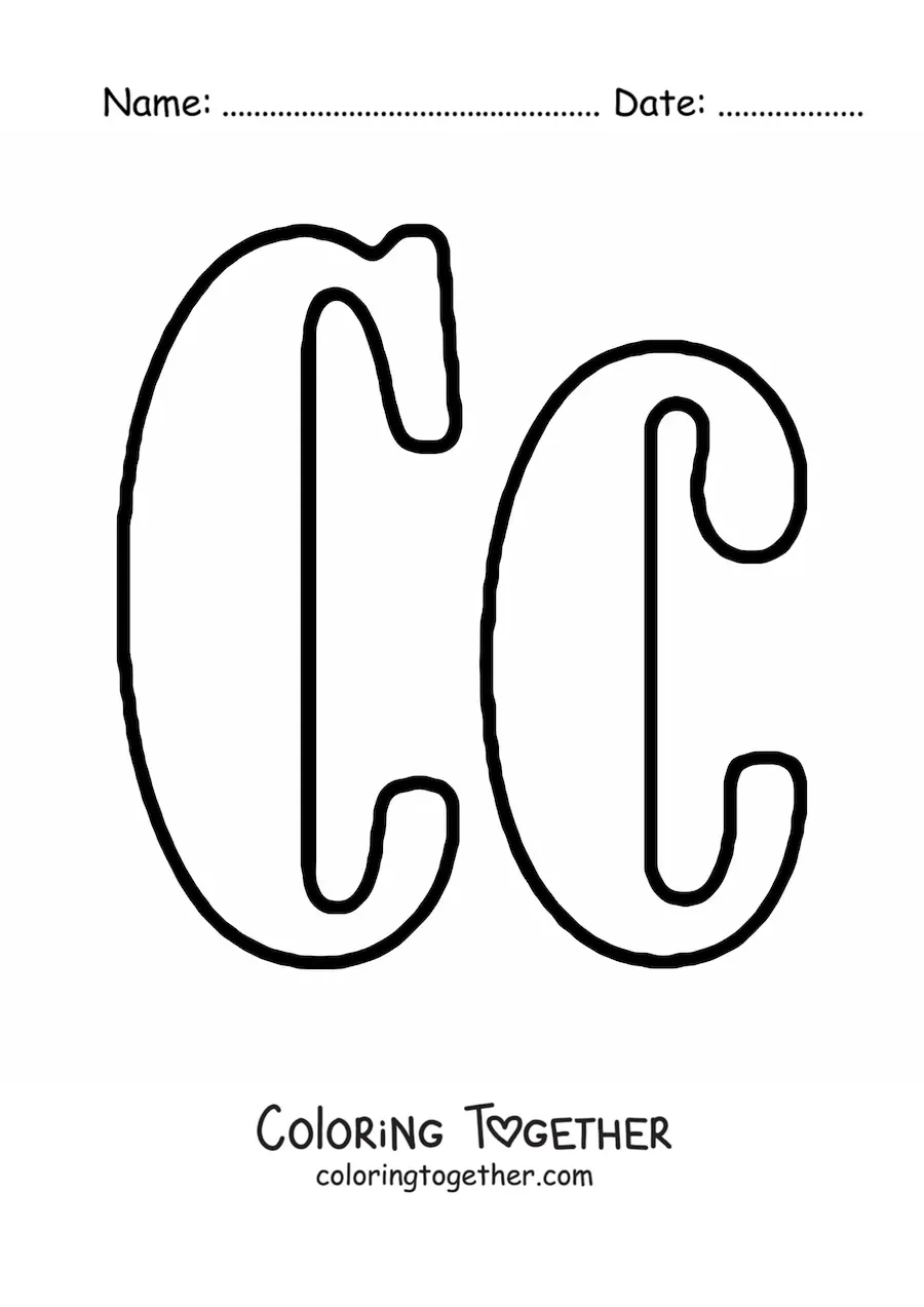 Coloring page of a big uppercase and lowercase letter C
