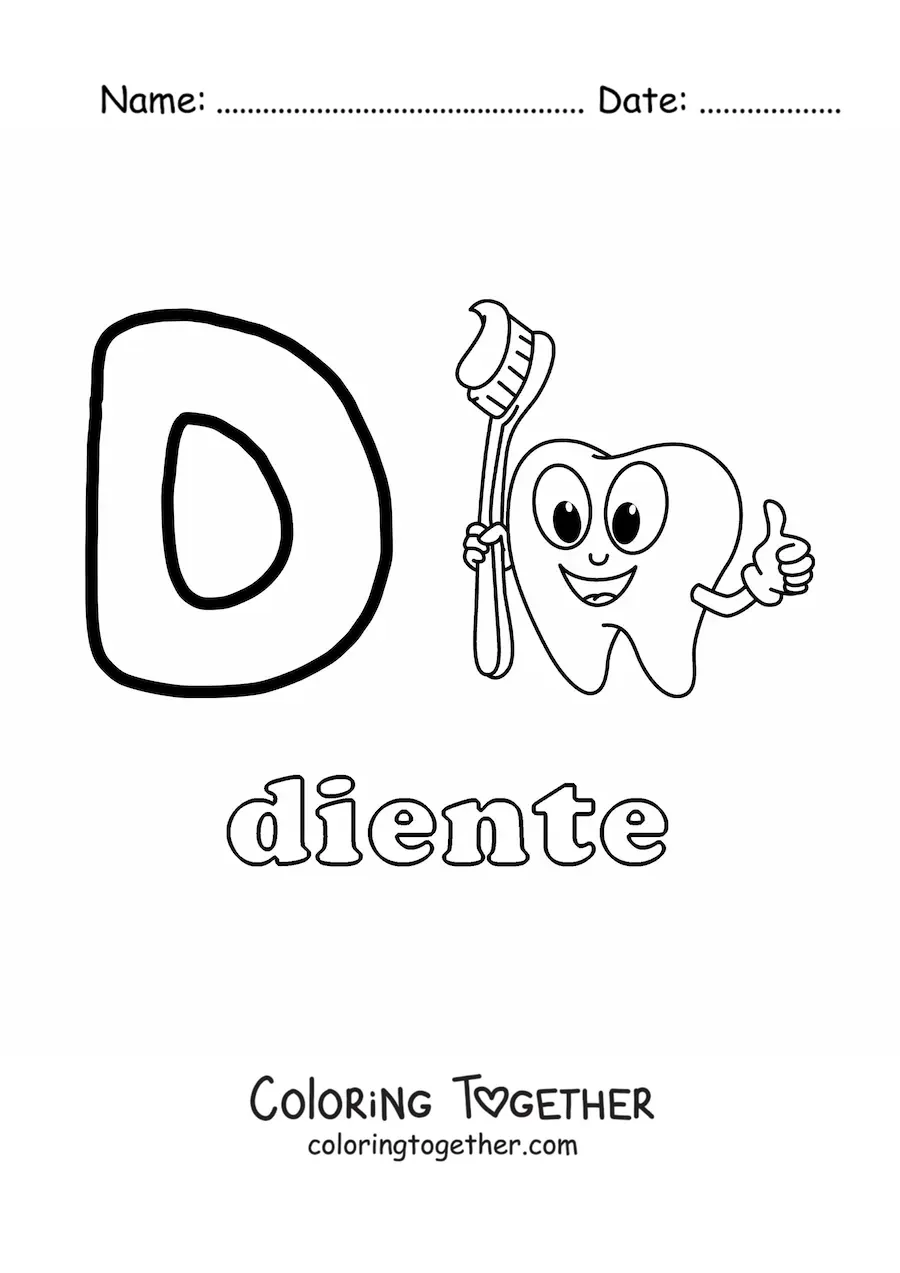 Coloring page of D is for tooth