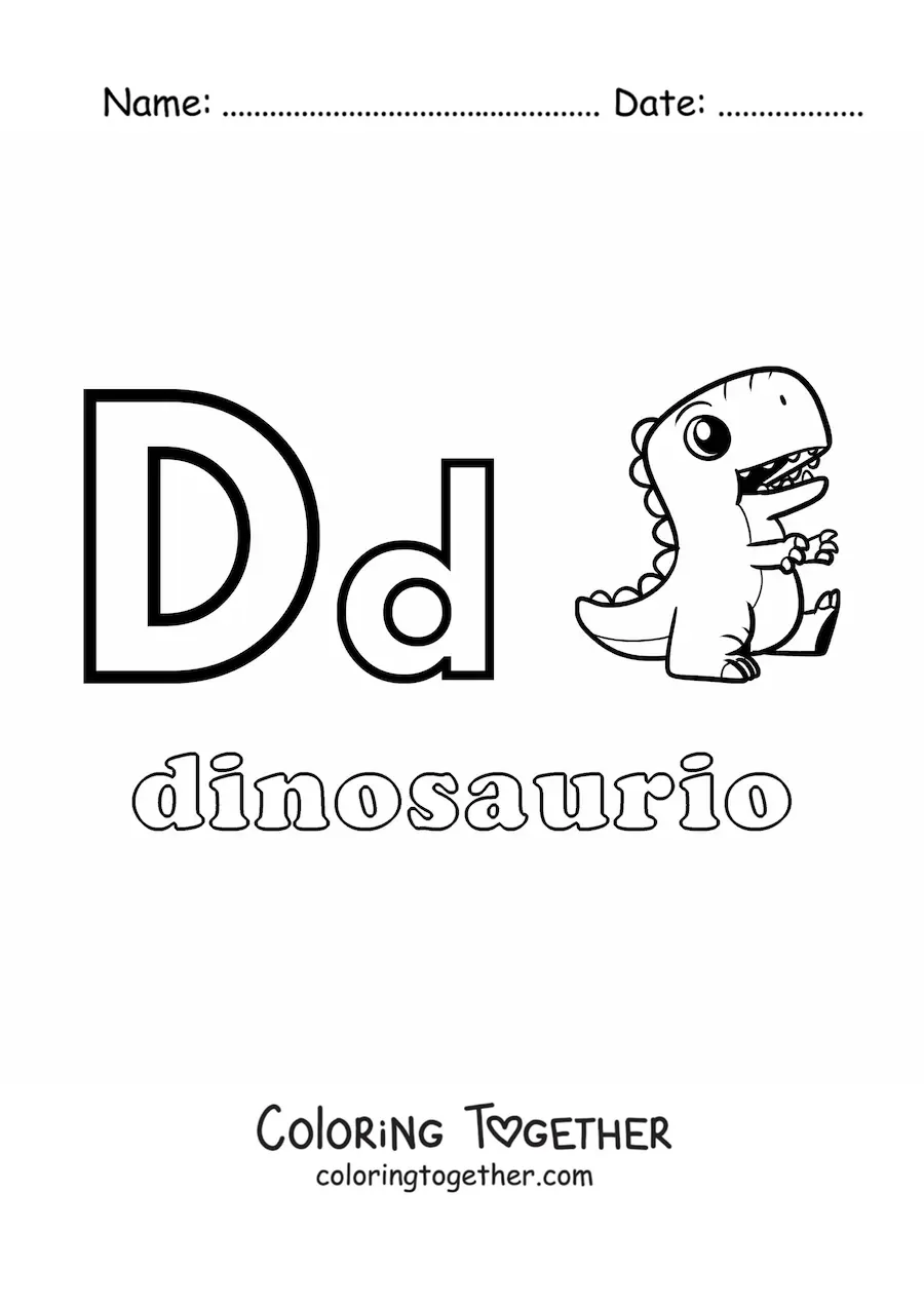 Coloring page of D is for dinosaur