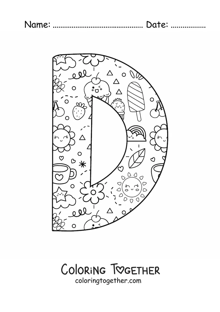 Coloring page of the cartoon letter D