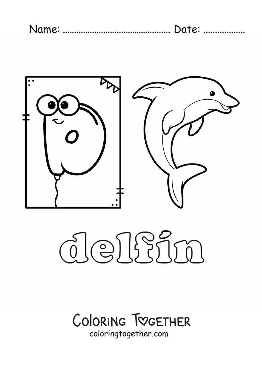 Coloring page of D is for dolphin