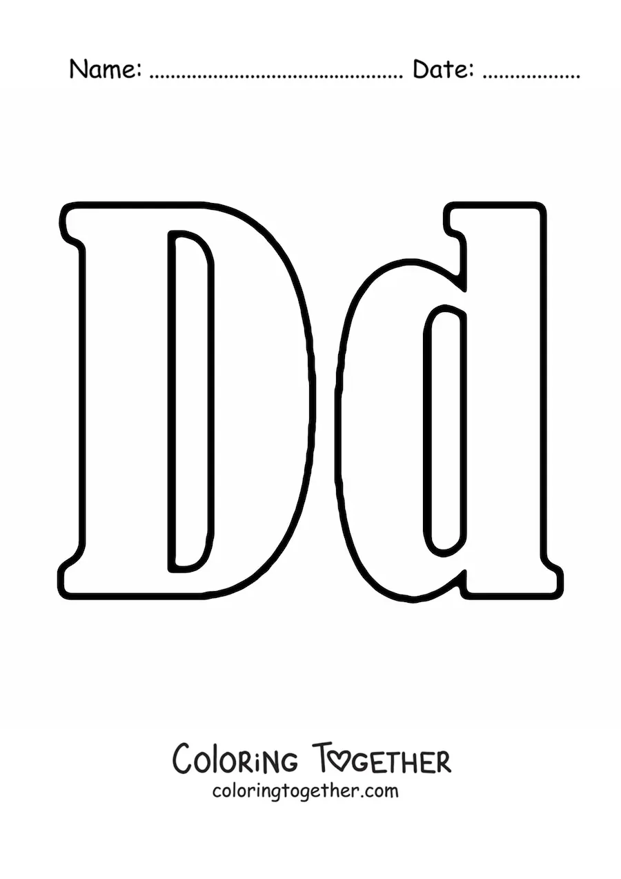 Coloring page of a big uppercase and lowercase letter D