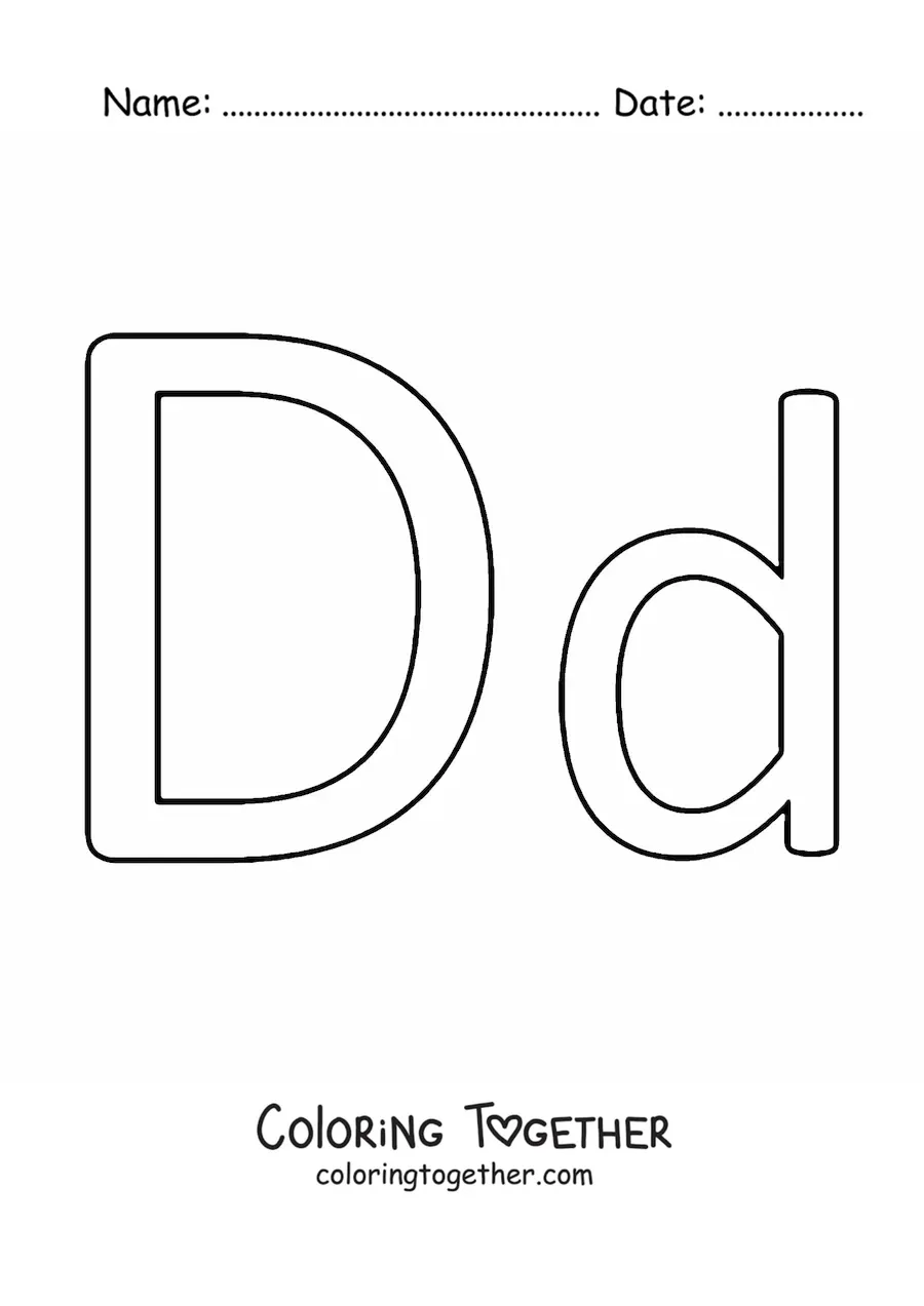 Coloring page of an easy uppercase and lowercase letter D