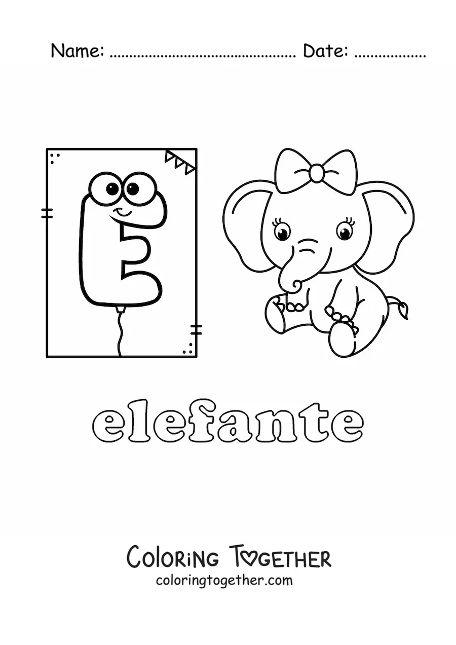 Coloring page of E is for elephant