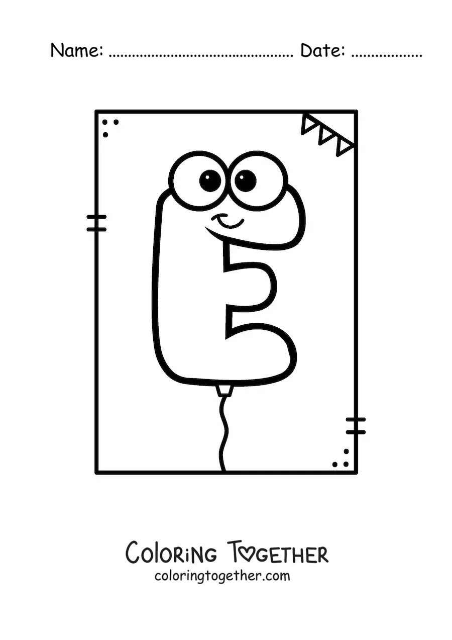 Coloring page of the cartoon letter E shaped like a balloon