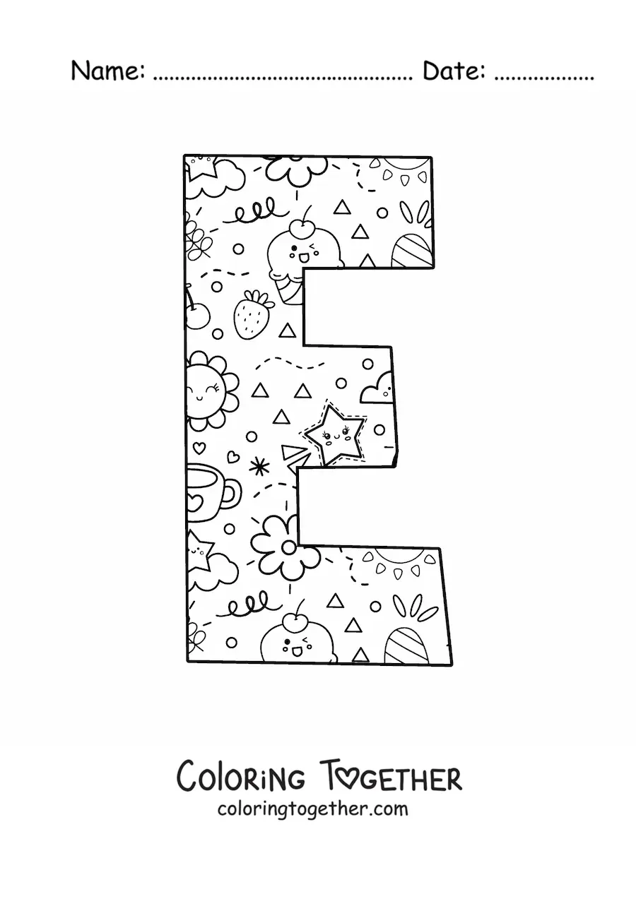 Coloring page of the cartoon letter E