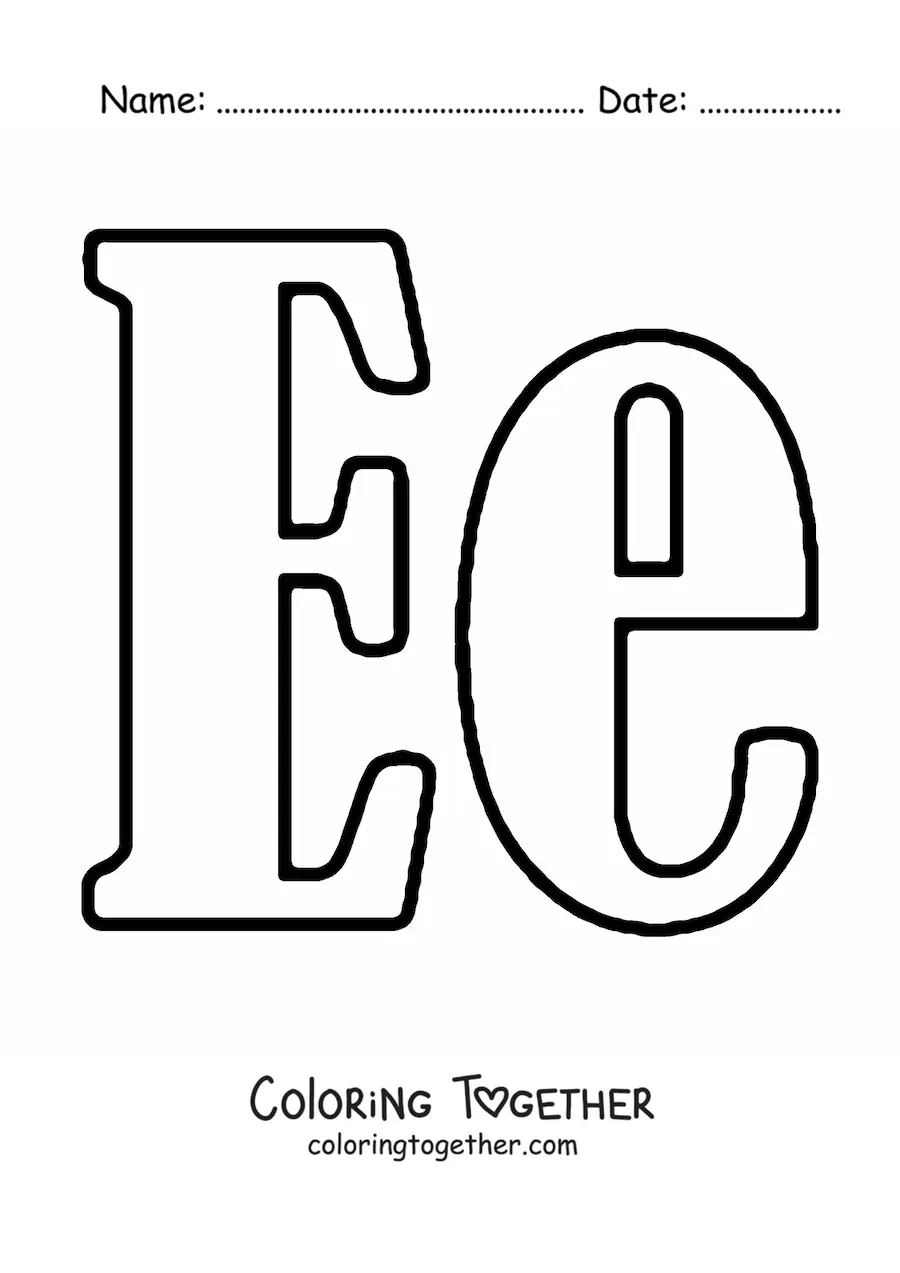 Coloring page of the big uppercase and lowercase letter e