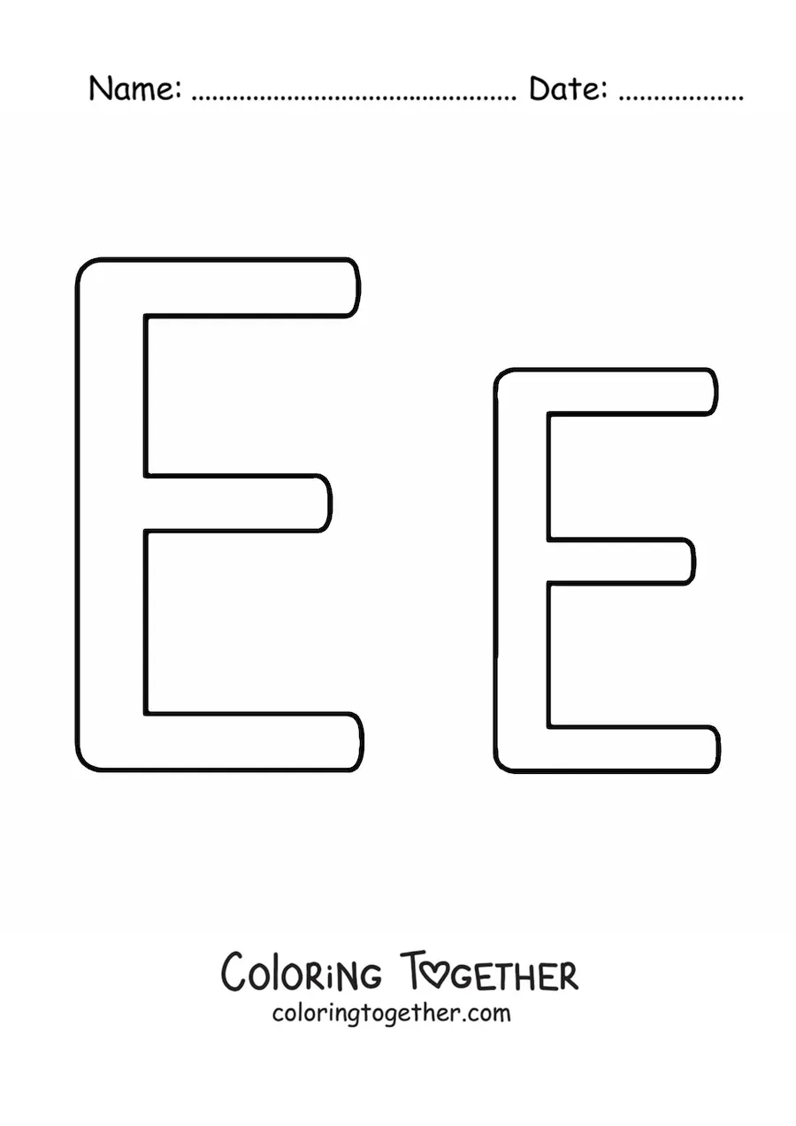 Coloring page of the easy uppercase and lowercase letter e