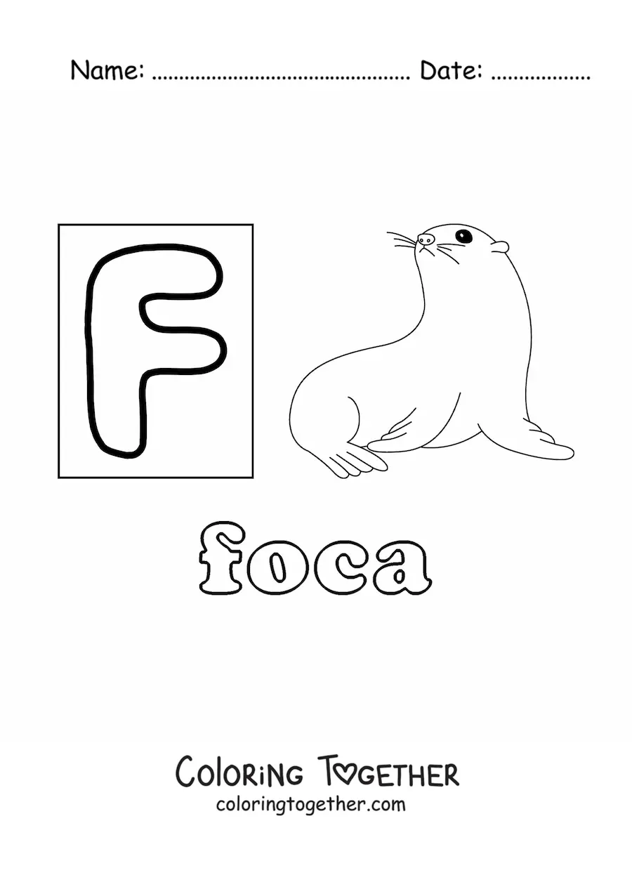 Coloring page of f is for seal