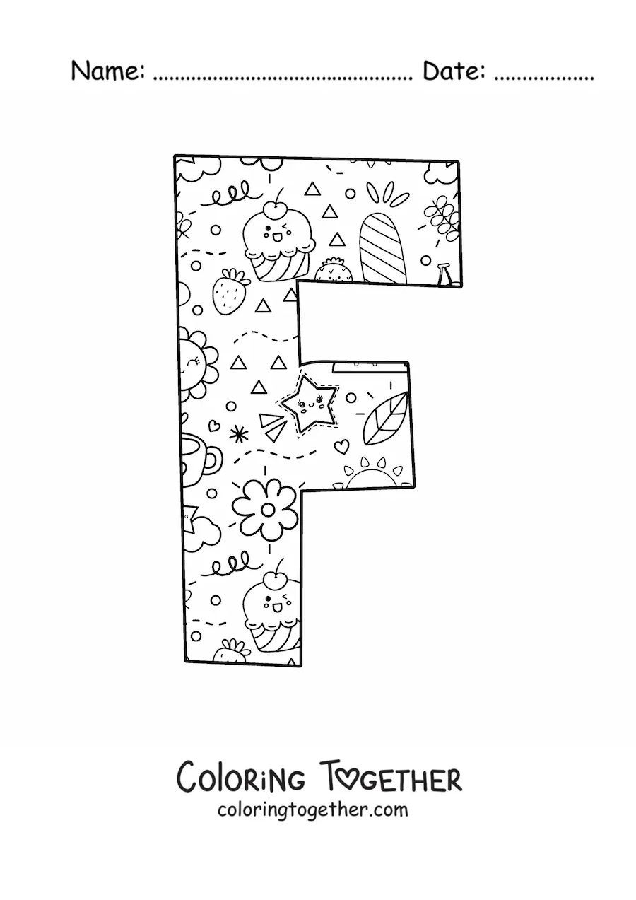 Coloring page of the cartoon letter f