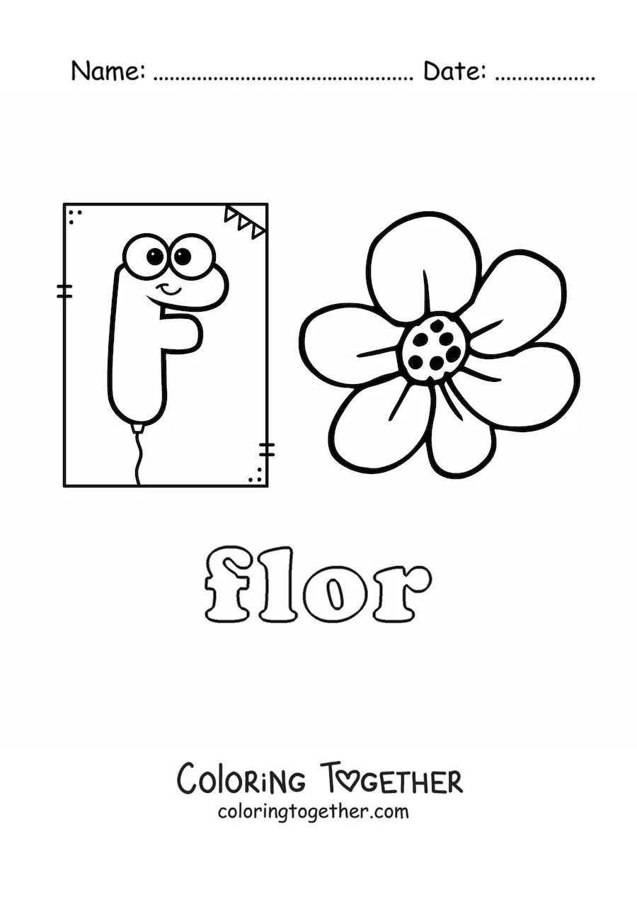 Coloring page of f is for flower