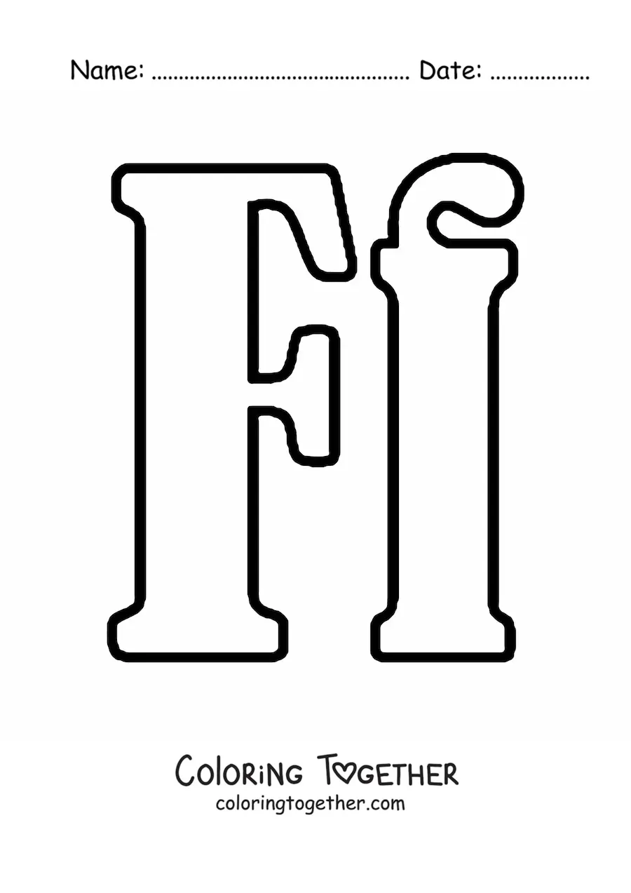 Coloring page of the big uppercase and lowercase letter f
