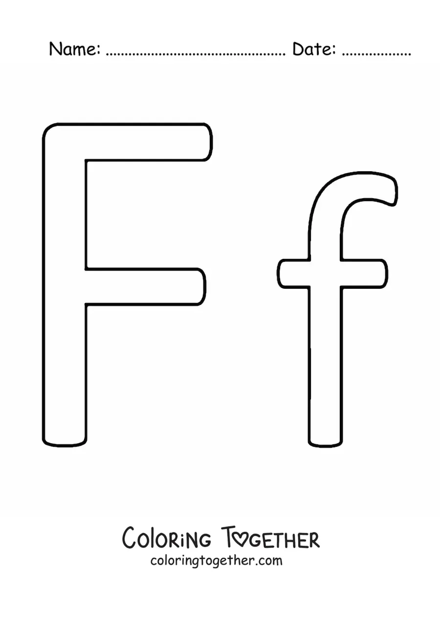 Coloring page of the easy uppercase and lowercase letter f