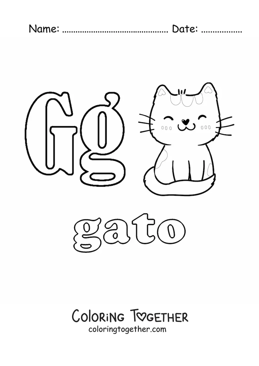 Coloring page of g is for cat