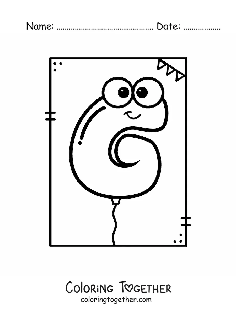 Coloring page of the animated letter g shaped like a balloon