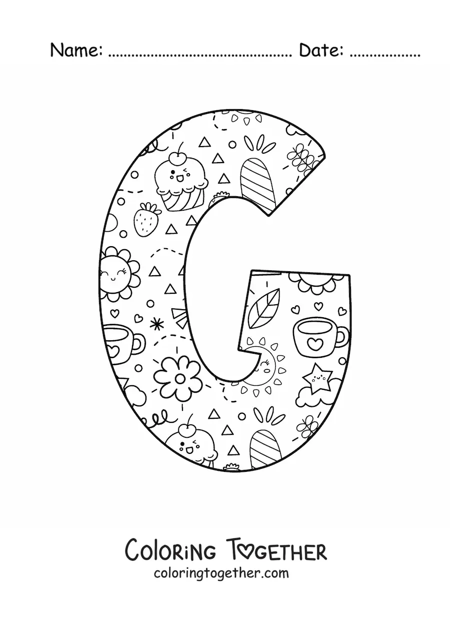 Coloring page of the cartoon letter g