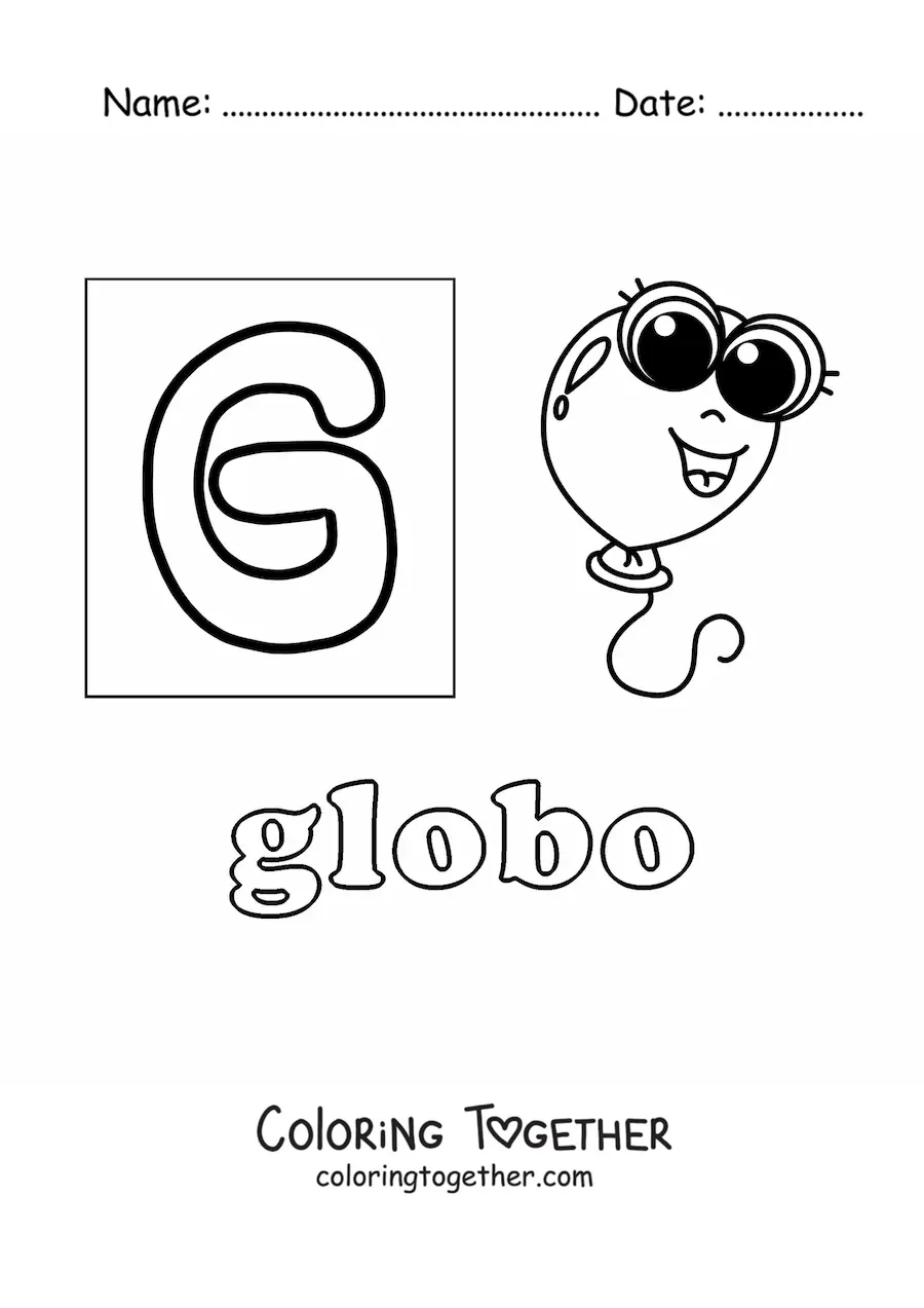 Coloring page of g is for balloon