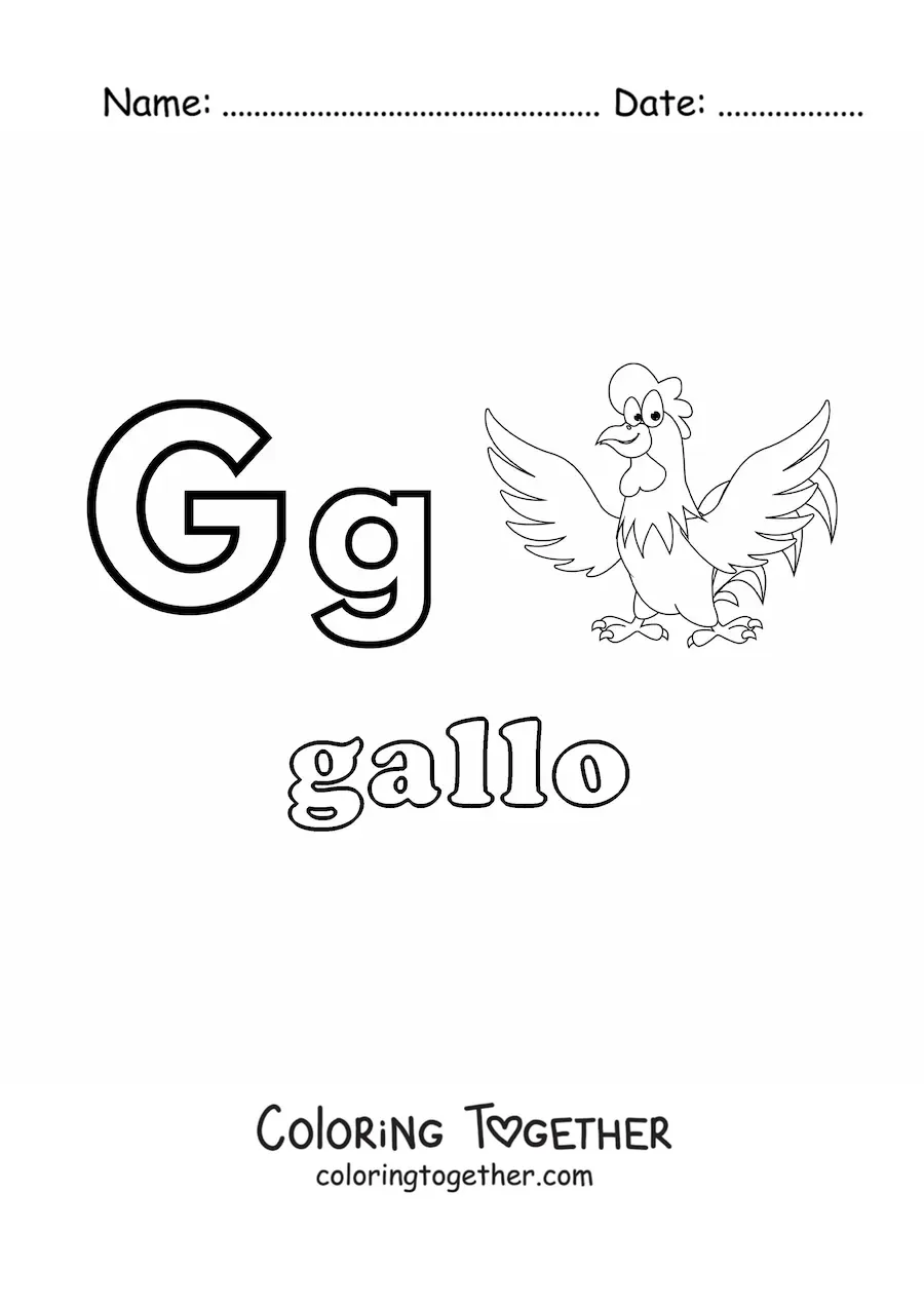 Coloring page of g is for rooster