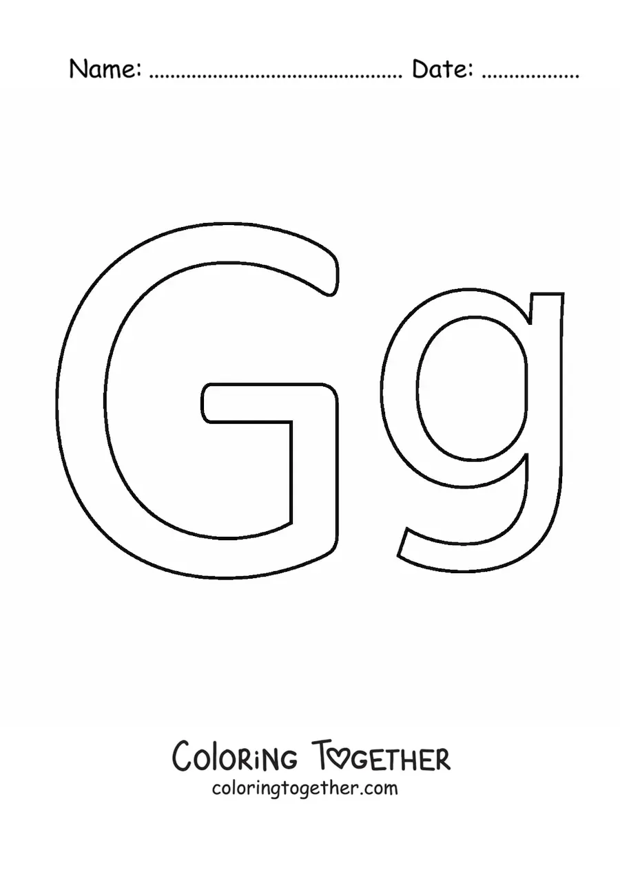 Coloring page of the big uppercase and lowercase letter g