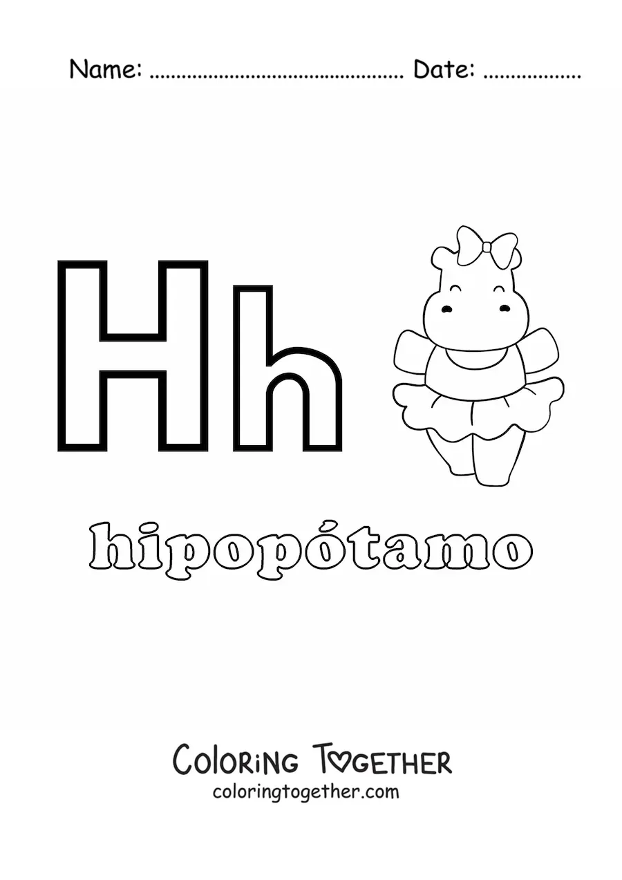 Coloring page of h is for hippopotamus