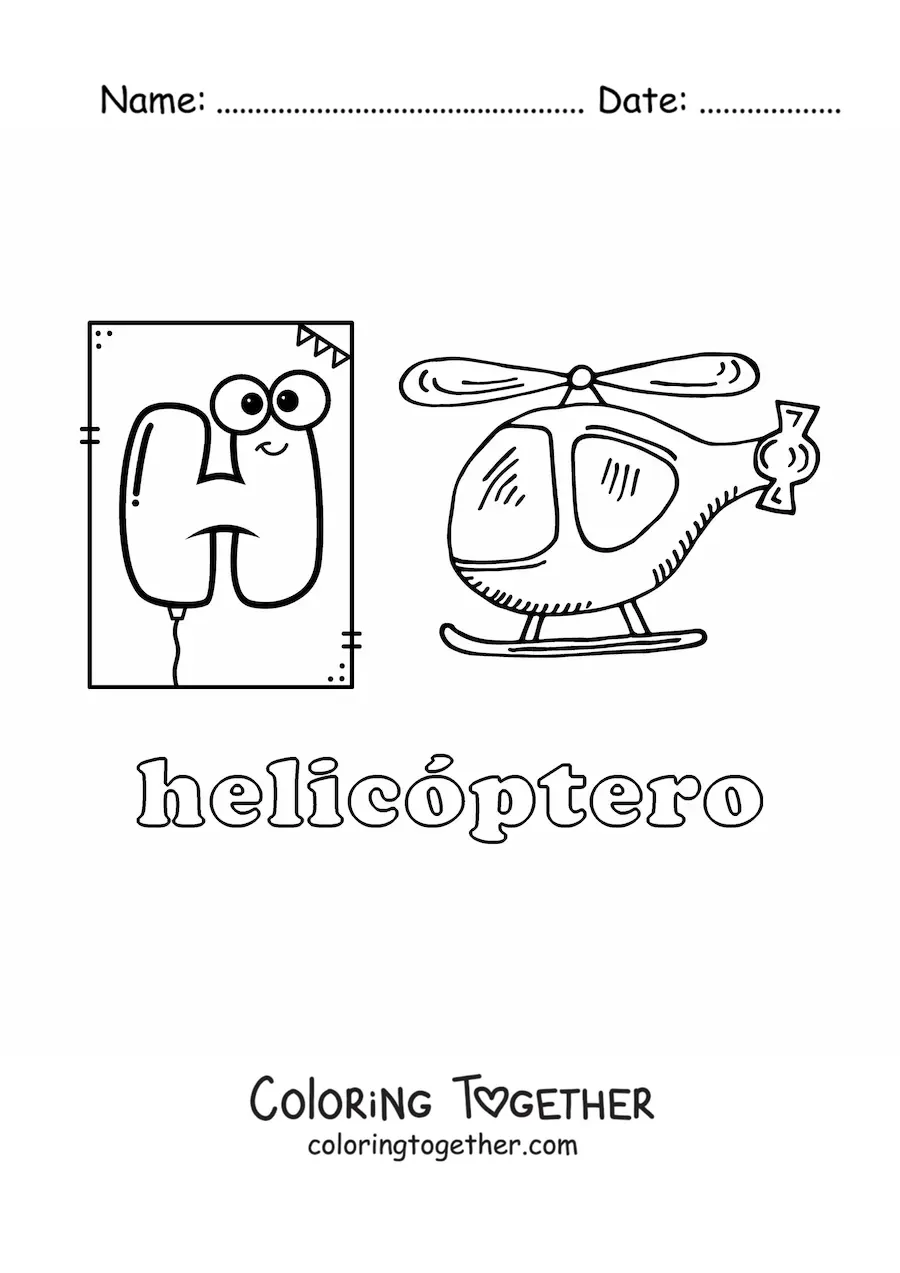 Coloring page of h is for helicopter