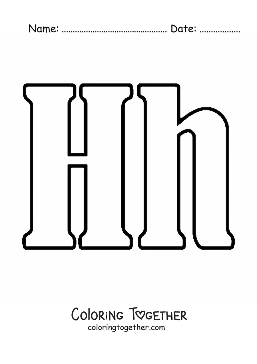 Coloring page of the big uppercase and lowercase letter h